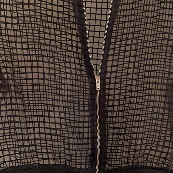 Mesh See Through Zip Up 3/4 sleeve Crop Top Jacket - Picture 2 of 3